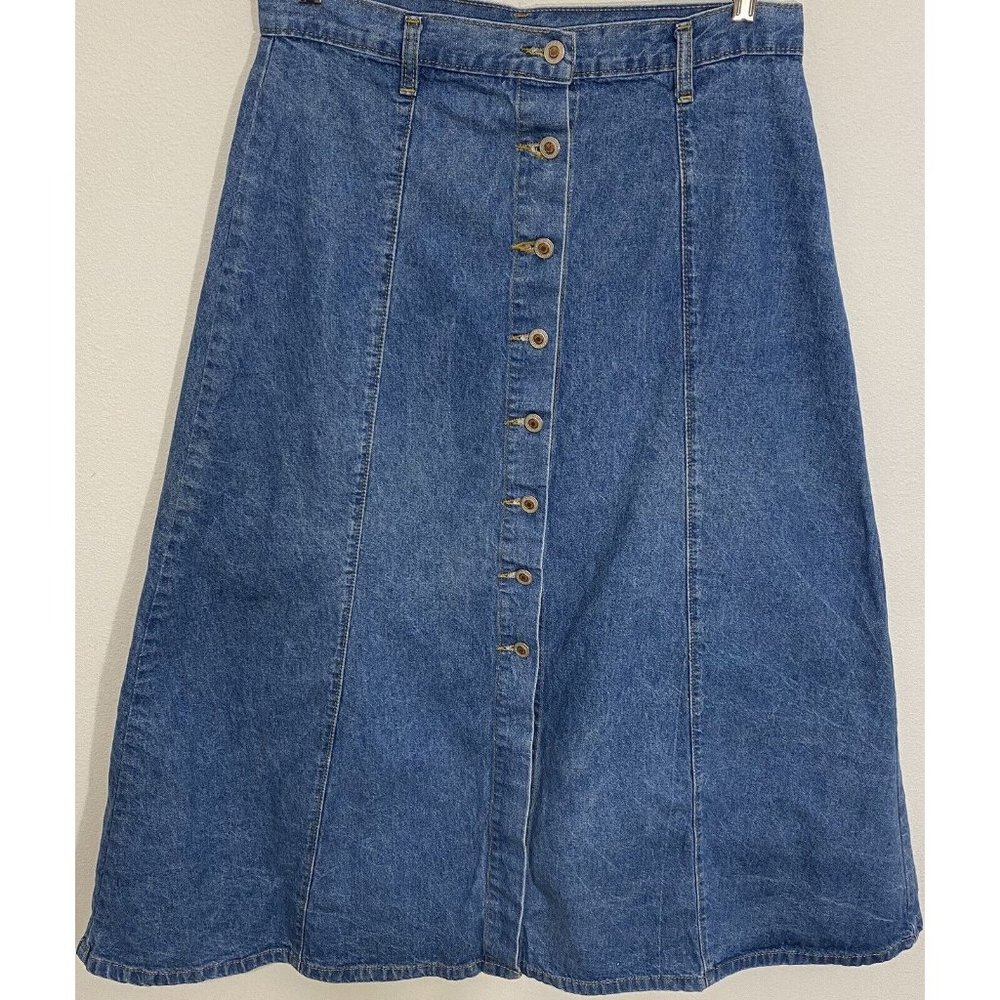 Vintage Midwest Traders Button Boho Denim Maxi Skirt jr.Sz 15/16 Prairie Western